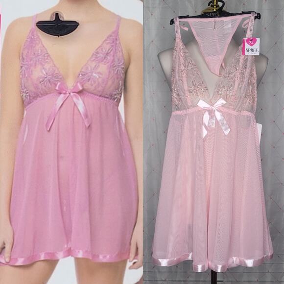 Spree Intimates Pink Coquette Bow Ribbon Fairy Ballerina Babydoll Chemise XL NWT - Picture 1 of 12